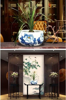 Flower pots Vintage Blue Planter Plant Pot Flower Pot Blue and White Planter for Indoor Water Plants Hand Painted Classical Flower Pot Chinese Culture-B||24 * 16cm (Color : B, Size : 24 * 16cm) (B 3