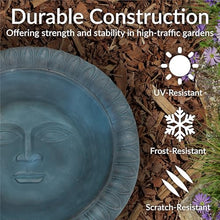 Sunnydaze Concrete Bird Bath with Textured Surface, 26” H, Patina Green