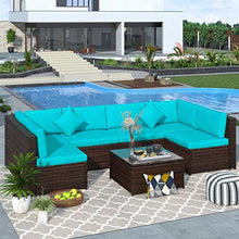 Outdoor Patio Furniture Set Garden Furniture Set PE Rattan Combination Garden Furniture Corner Sofa Set Outdoor Conversation Terrace Furniture Suitable for Garden Pool Balcony Furniture Fashi (B)