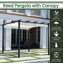 Hanover Reed Outdoor Pergola with Adjustable Sling Canopy Gray 9.8' x 9.8' x 7.6'