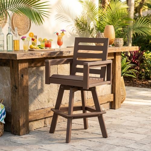 KEIKI Outdoor Swivel Bar Stool, 48.8" H HDPE Bar Height Chair, Yellow Brown