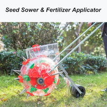 Seed Sower & Fertilizer Applicator, Push Seeder, Featuring Visible Dual Hoppers, Walk-Behind Seeder for Planting Corn Cotton Soybean Peanut(7-Nozzle)