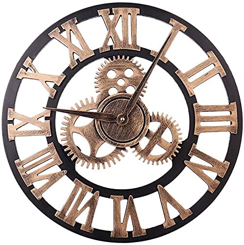 ZYBB Outdoor Garden Clocks, Retro Gear Quartz Silent Needleless Round Needle for The Garden Wall Mounted Precise Roman Numerals Metal Round 40cm(Color:A)
