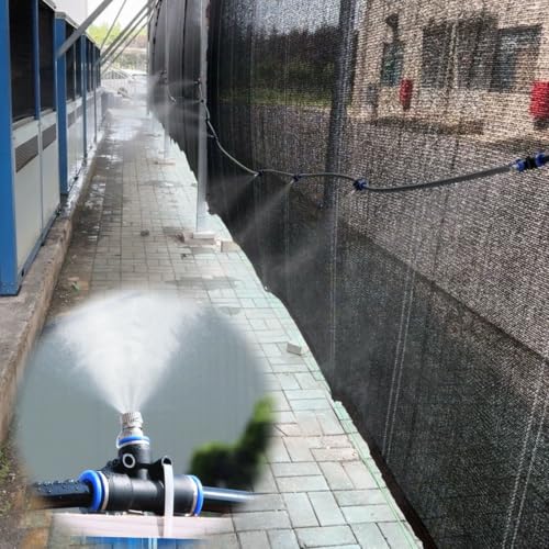 CHZDPP Dust Suppression Misting System Kit, Adjustable Water Output Sprinkler Watering System, Outdoor Construction Farm Greenhouse Cooling Fog Spray Dust Control(120m(4724in/394ft))