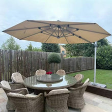 OROTLECT 12 FT Round Lighted Cantilever Umbrella With Base,Beige