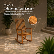 POVL Outdoor Calera Indonesian Teak Rocking Chair – Weather Resistant, Solid, High Back Porch Rocker Teak Outdoor Chairs - for Patio, Fire Pit, Deck, Backyard and Balcony
