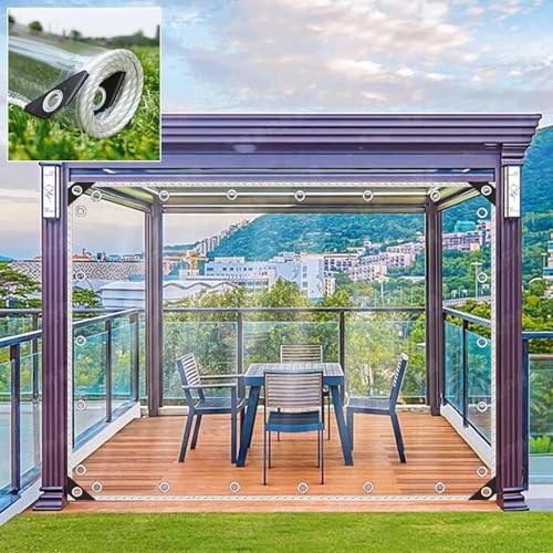 Transparent Tarpaulin Waterproof, Heavy Duty Protective Tarpaulin, 0.35mm Thick, Outdoor PVC Plastic Tarp Curtains, Gazebo Pergola Carport Side Panels, Clear Plant Covers,C-5×5m/16.4×16.4ft
