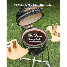 Charcoal Grill, 18" Charcoal BBQ Smoker, Movable Ceramic Barbecue Grill with Wheels, Built-in Thermometer, Air Vents & Side Shelf, Perfectfor Outdoor Patio Yard Cooking