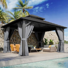 Aoxun 12Ft x 14Ft Hardtop Gazebo with Breathable Netting and Curtains Gray