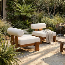 Merax Patio Club Chair Set of 2, Acacia Wood Frame with Waterproof Cushions & Round Backrest for Garden, Deck & Balcony, Beige+Teak