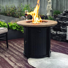 30" Propane Gas Fire Pit Table, Round Steel Fire Pit with Imitation Wood Grain Finish for Outside Patio Deck Garden Backyard- Black