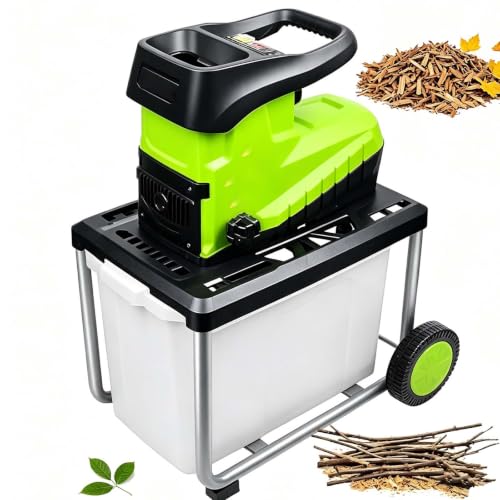 EXSHUING Electric Wood Chipper, Heavy-Duty Mulcher with 2800w Power, 60l Detachable Collection Box, Processes 4.5cm Limbs, 25:1 Reduction Ratio, Reversible Sk5 Blades, Portable Wheels