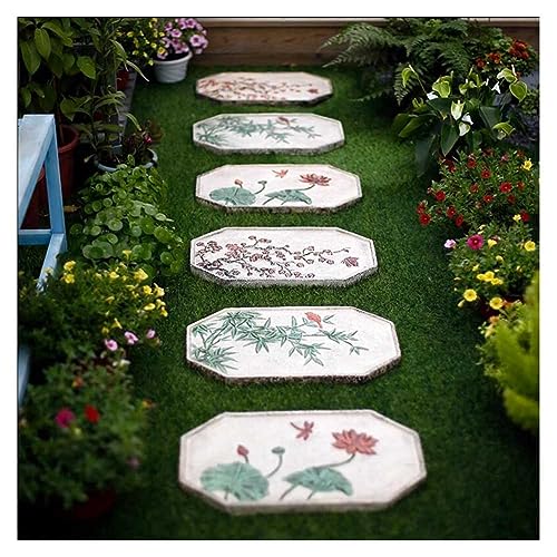 Etlegor Rectangle Garden Stepping Stones Set, New Chinese Style Stepping Stone Anti Slip Villa Paving Stones for Yard, Pathway, Landscaping (Color : 6PCS, Size : 45x27x2.5cm)