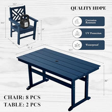AZXZCS HDPE Outdoor Dining Set,10-Piece Outdoor Table and Chairs Include 8 Dining Chairs and 2 Pcs 62.5" Patio Dining Table with Umbrella Hole (Blue)