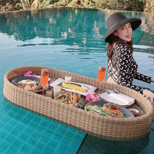 Floating Tray Wood Ratten Floating Pool Tray Stylish Breakfast Food Serving Tray on The Water for Swimming Pool Party,Wood