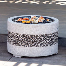 Large 3 in 1 Fire Pit with BBQ Grill Shelf, Edging of Artificial Stone for Outside Patio, Decking, Lava Rocks, Bronze 55 * 46cm