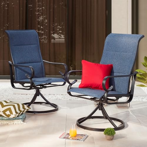 PatioFestival 5-Piece Metal Outdoor Dining Set with Swivel Rocker Chairs Blue