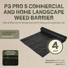 Dewitt 4-Pack Pro-5 Weed Barrier Fabric 5 oz, 3 x 250 Feet – Heavy-Duty Woven Landscape Ground Cover Mat for Raised Garden Bed, Greenhouse Gardening, Outdoor Landscaping, and Commercial Planting