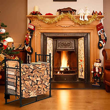 Wood Lumber Storage Indoor Outdoor Wrought Iron Fireplace Firewood Stand 43.5 Inch Long Black Sand Grain Matte Rectangle with 4 Tools 2 Large Hooks