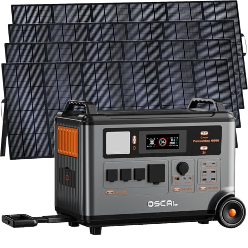 PowerMax 6000 Solar Generator, 120/240V Split Phase Voltage 6000W AC Outlets (9000W Peak), 3600Wh Power Station Expandable to 57.6kWh, Emergency for Home