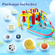 7-in-1 + Inflatable Water Park Bounce House + with Splash Pool, Water Gun, Climbing Wall, Basketball Hoop and Soccer Goal + Outdoor Garden + Bouncer for Kids
