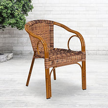 Flash Furniture 3 Pack Cadiz Series Burning Brown Rattan Restaurant Patio Chair with Dark Red Bamboo-Aluminum Frame