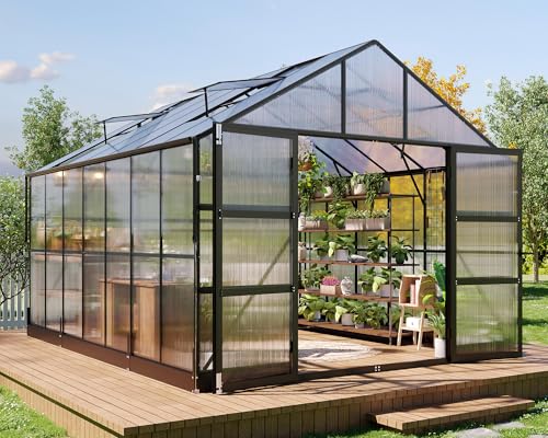 HOWE 10x14x8.4 FT Polycarbonate Greenhouse with 4 Vent Windows
