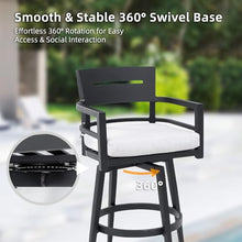 WAQINBR Aluminum Patio Swivel Bar Chair Set of 2, Modern Outdoor Bar Stool with 360°Rotation & Comfort Cushion, Weather-Resistant Frame, for Backyard, Poolside,Kitchen Island,Cast Silver