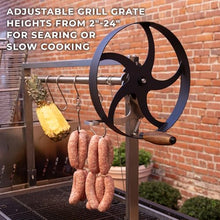 Backyard Discovery Argentine Santa Maria XL Wood Fire & Charcoal Steel BBQ Grill with Asado Clamp, Adjustable Grill Grates, Brasero, Fire Bricks, S-Hooks, Acacia Wood Table for Outdoor Gaucho Grilling