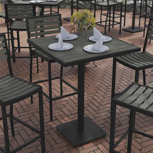 BizChair Commercial Grade Bar Height Patio Table, Indoor/Outdoor Bistro Table with Poly Resin Slats, 30" Square, Gray Wash