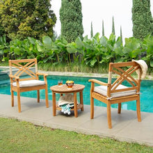 Cambridge Casual Sierra 3-Piece Teak Wood Outdoor Patio Bistro Chat Set, Side Table and 2 Patio Chairs for Garden, Balcony, Backyard and Poolside, Beige Cushion/Teak Wood