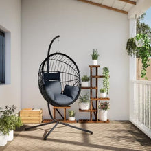 Hanging Egg Chair with Stand, Anthracite Rattan Swing Hammock Chair for Indoor and Outdoor, Sturdy Steel Frame with Comfortable Cushions