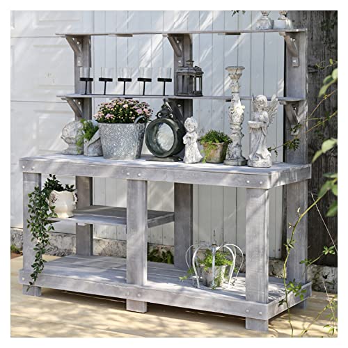 Wooden Outdoor Garden Potting Bench Work Station, 4 Layer Multifunction Storage Flower Plant DIY Workstation, for Patios, Courtyards, Balcony (Color : A, Size : 150x55x145cm)
