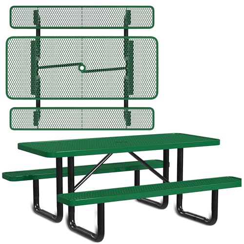 Leisure Craft 6 ft Outdoor Metal Picnic Table with Bench for 6, Made in USA