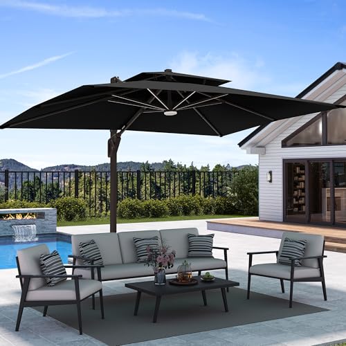 Deconk 9' X 12' Patio Umbrella with LED Lights Outdoor Cantilever Umbrellas