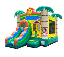 Pogo Bounce House Inflatable Jungle Castle with Slide Tropical Smiley Face