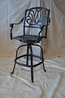 Elizabeth Outdoor Patio 3 Swivel Barstools 30" H Dark Bronze, Cast Aluminum (Premium Cushions)