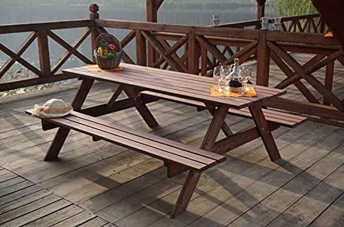 ROJAPLAST Piknik Wooden Garden Picnic Furniture Set, Chestnut, 180 x 145 x 75 cm