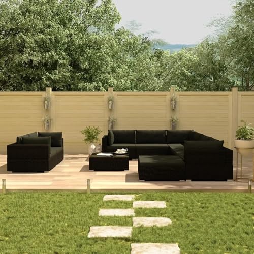 10-Piece Patio Lounge Set with Cushions, Modular Outdoor Sofa Furniture, Rattan Sectional for Garden, Deck, Porch, Balcony, Black