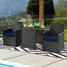 DUYHBAWRS 3PCS Patio Rattan Furniture Set Cushion Sofa Armrest Garden Deck Navy Mixed Brown