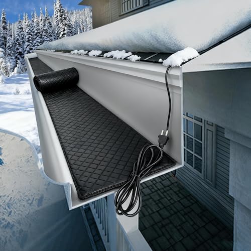 Heated Outdoor Electric Snow Melting Mats for Roof and Gutters, Ice Dam Prevention, Anti-Slip Heated Walkway Mat, 50℃/122℉ Roof Snow De-Icing Kit, Winter Snow Removal(33cm*500cm(13in*16.4ft))