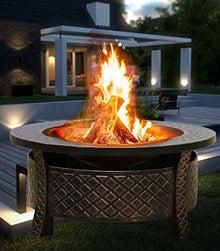 Fire Pits Outdoor 32-inch Bonfire Pit, Wood Burning Fire Bowl, Grill with Mesh Spark Screen Cover Grate Poker