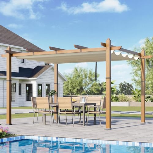 Babevy Babevy Aluminum Flower Trellis Pergola with Retractable Canopy, Waterproof, UV Protection, Rust-Resistant, Adjustable Shade Outdoor Gazebo for Climbing Plants