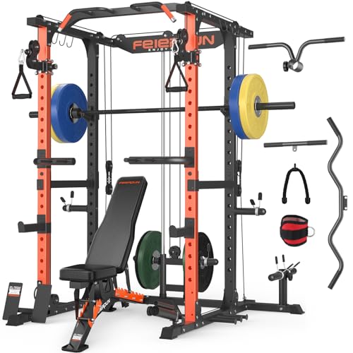 FEIERDUN Multi-Function Squat Rack Power Cage FLA01 Orange