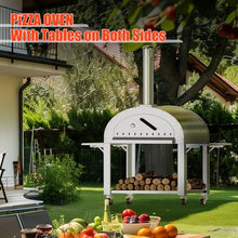 Patikuin Outdoor Wood-Fired & Charcoal Pizza Oven, Stainless Steel Pizza Maker with Wheels, 2-Layer Insulated Outdoor Pizza Grill for Backyard Patio Camping