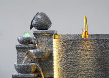Elegant Stone Waterfall Fountain with LED Lights and Planter Shelves – Dual Sides for Indoor and Outdoor Zen Garden Decoration, 63 inch-79 inch Height Options(D+Beige)