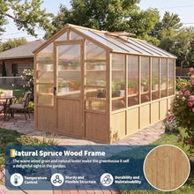 6x12 ft Wooden Walk-in Polycarbonate Greenhouse, Lockable Door, Brown