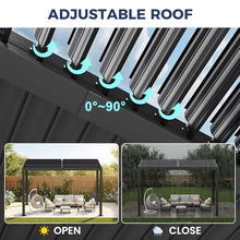 Louvered Pergola 10'x12', Full Metal Outdoor Pergola with Adjustable Proof and Gutter System, Metal Hardtop Gazebo for Patio, Deck, Garden, Yard, Dark Gray