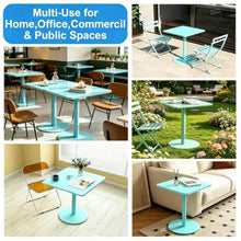 Yopappol Commercial Blue Square Cafe Table, Heavy Duty Single Leg Bistro Table for Coffee Shop Milk Tea Store Restaurant Reception Area(60x60x73cm)