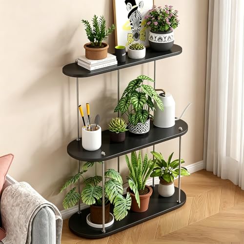 Multi-Tier Plant Stand With Wheels, Bookshelf Style Flower Rack For Living
